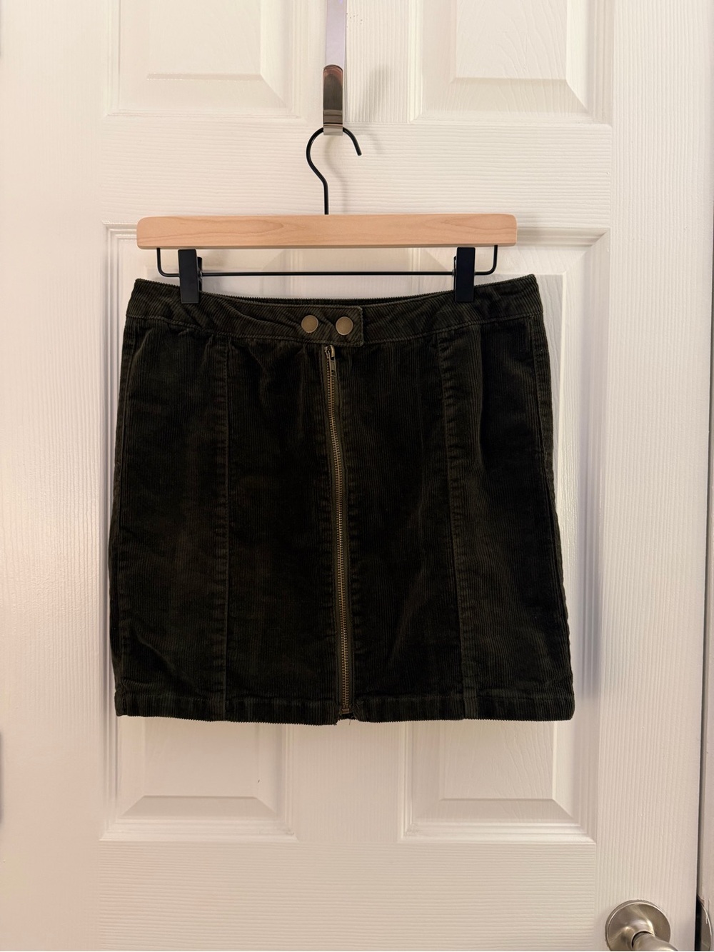 Blue Spice Dark Green Corduroy Front Zip Mini Skirt